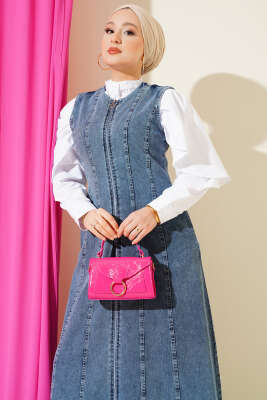 Boydan Fermuarlı Kot Jile Açık Mavi - Elbise