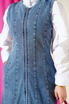 Boydan Fermuarlı Kot Jile Açık Mavi - Elbise