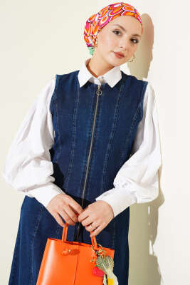 Boydan Fermuarlı Kot Jile Mavi - Elbise