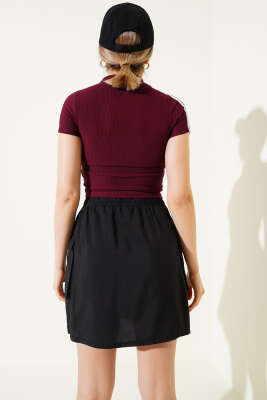 Boydan Fermuarlı Omuz Şeritli Crop Bordo - Yılın Fırsatı