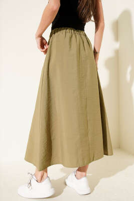 Boydan Fermuarlı Paraşüt Etek Haki - Kadın Giyim Modelleri