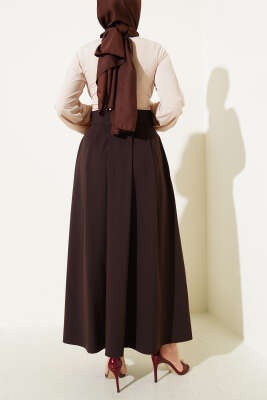 Boydan Fermuarlı Pileli Etek Kahve - Uzun Etek