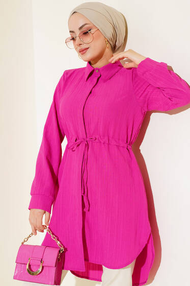 Boydan Gizli Düğmeli Tunik Fuşya - Tunik