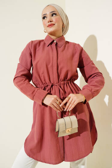 Boydan Gizli Düğmeli Tunik Gül Kurusu - Tunik