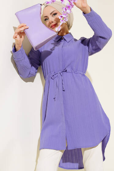 Boydan Gizli Düğmeli Tunik Lila - Tunik