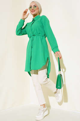 Boydan Gizli Düğmeli Tunik Yeşil - Yılın Fırsatı
