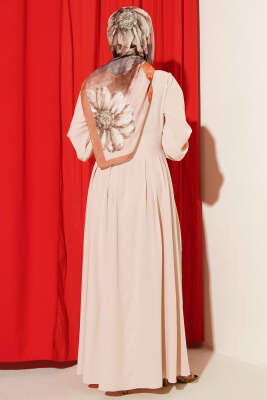 Boydan Gold Düğmeli Pensli Elbise Bej - Elbise