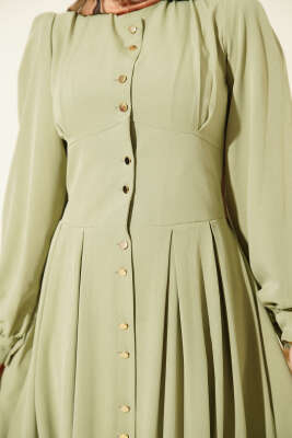 Boydan Gold Düğmeli Pensli Elbise Çağla Yeşili - Elbise