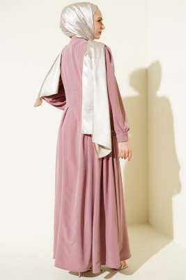 Boydan Gold Düğmeli Pensli Elbise Gül Kurusu - Elbise