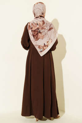 Boydan Gold Düğmeli Pensli Elbise Kahve - Elbise