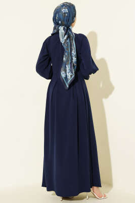 Boydan Gold Düğmeli Pensli Elbise Lacivert - Elbise