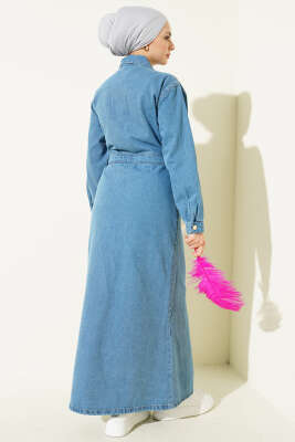 Boydan Metal Çıtçıt Düğmeli Kot Elbise Açık Mavi - Elbise