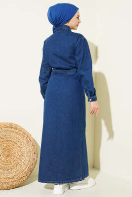 Boydan Metal Çıtçıt Düğmeli Kot Elbise Mavi - Elbise