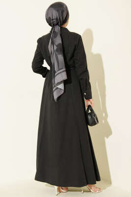 Boydan Metal Düğmeli Kemerli Kot Elbise Antrasit - Elbise