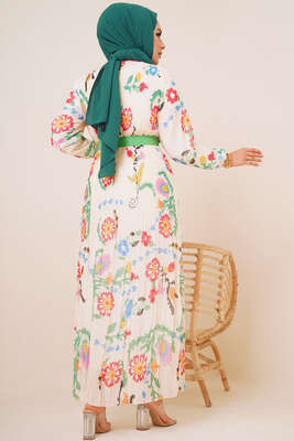 Boydan Piliseli Şifon Elbise Çağla Yeşili - Thumbnail