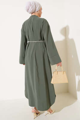 Boydan Tahta Düğmeli Tensel Elbise Haki - Tesettür Elbise