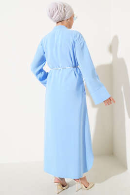 Boydan Tahta Düğmeli Tensel Elbise Mavi - Tesettür Elbise