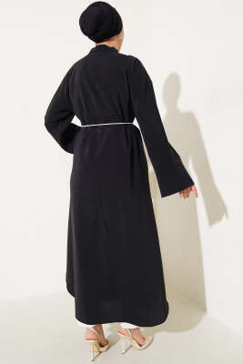 Boydan Tahta Düğmeli Tensel Elbise Siyah - Tesettür Elbise