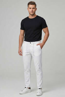 Boyfriend Jogger Erkek Pantolon Beyaz - Erkek Pantolon