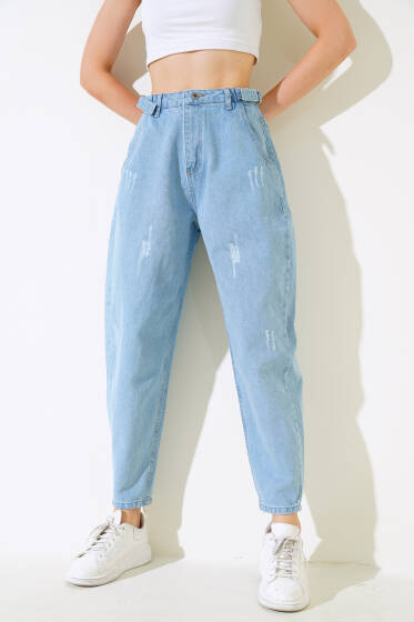 Boyfriend Tokalı Kot Pantolon Mavi - Kadın Giyim Modelleri