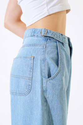 Boyfriend Tokalı Kot Pantolon Mavi - Kadın Giyim Modelleri