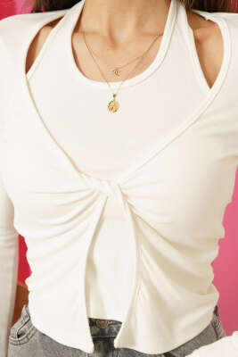 Boyun Askı Detaylı Bluz Ekru - Kadın Giyim Modelleri