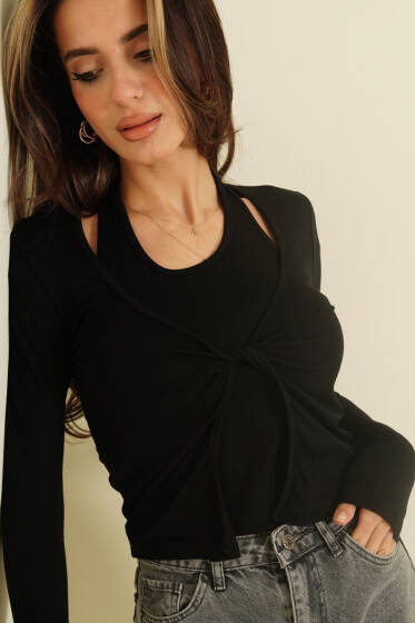 Boyun Askı Detaylı Bluz Siyah - Kadın Giyim Modelleri