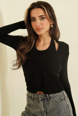Boyun Askı Detaylı Bluz Siyah - Kadın Giyim Modelleri
