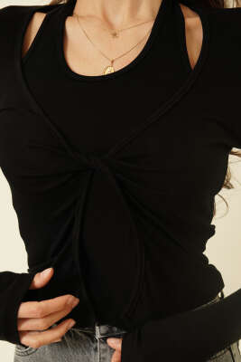 Boyun Askı Detaylı Bluz Siyah - Kadın Giyim Modelleri