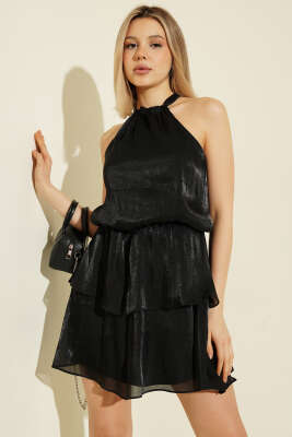 Boyun Bağlamalı Bel Lastikli Mini Elbise Siyah - Kadın Giyim Modelleri