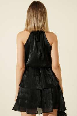 Boyun Bağlamalı Bel Lastikli Mini Elbise Siyah - Kadın Giyim Modelleri