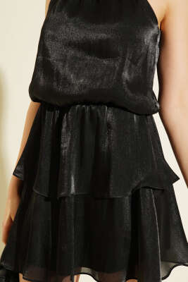 Boyun Bağlamalı Bel Lastikli Mini Elbise Siyah - Kadın Giyim Modelleri