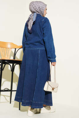 Boyun Bağlamalı Bluzlu Etekli Kot Takım Lacivert - İkili Takım