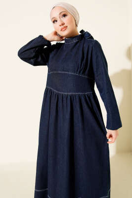 Boyun Bağlamalı Kot Elbise Lacivert - Elbise