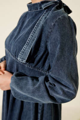 Boyun Bağlamalı Kot Elbise Mavi - Elbise