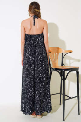 Boyun Bağlamalı Puantiyeli Elbise Siyah - Kadın Giyim Modelleri