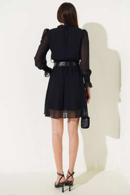 Boyun Bağlamalı Tül Elbise Siyah - Kadın Giyim Modelleri