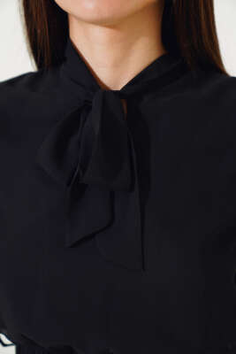 Boyun Bağlamalı Tül Elbise Siyah - Kadın Giyim Modelleri