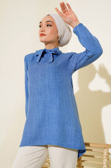 Boyun Bağlamalı Tunik İndigo - Tunik