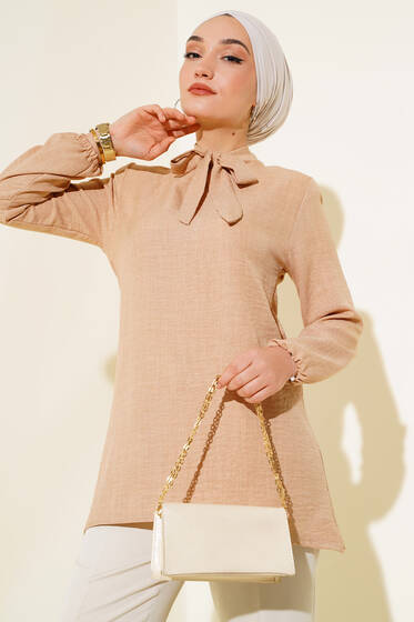 Boyun Bağlamalı Tunik Latte - Tunik