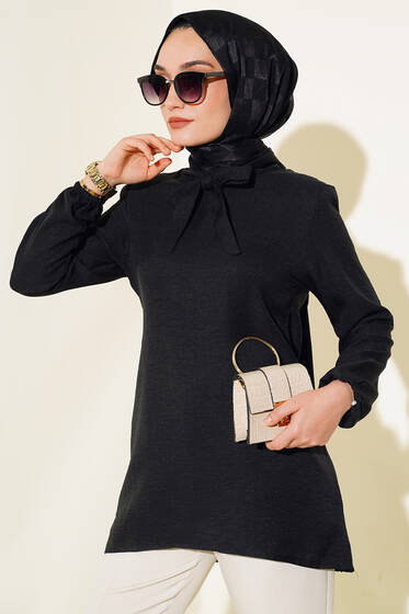 Boyun Bağlamalı Tunik Siyah - Tunik