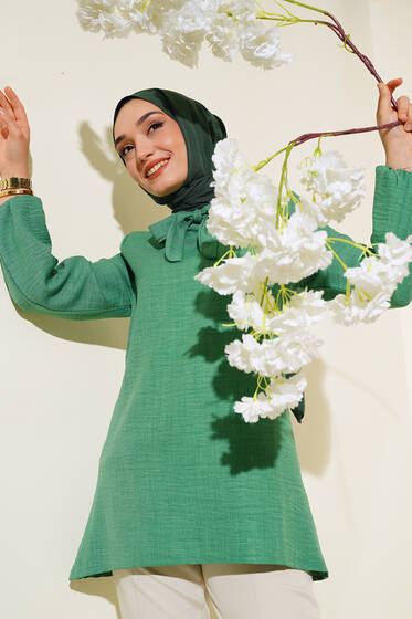 Boyun Bağlamalı Tunik Yeşil - Tunik