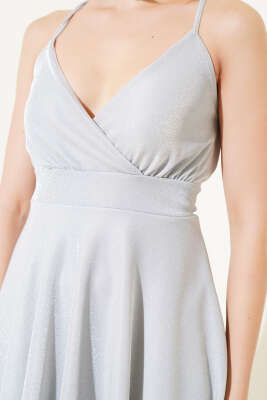 Boyundan İpli Simli Mini Elbise Gri - Kadın Giyim Modelleri