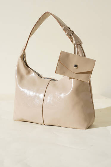 Bozuk Para Cüzdanlı Rugan Çanta Bej - Kol Çantası