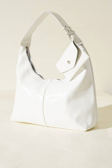 Bozuk Para Cüzdanlı Rugan Çanta Beyaz - Kol Çantası