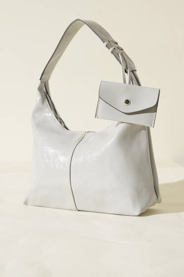 Bozuk Para Cüzdanlı Rugan Çanta Gri - Kol Çantası