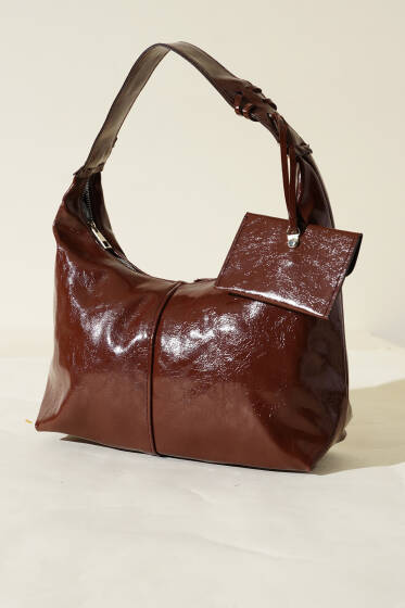 Bozuk Para Cüzdanlı Rugan Çanta Kahve - Kol Çantası