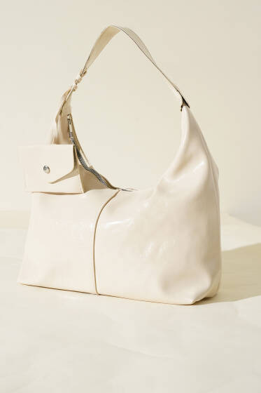 Bozuk Para Cüzdanlı Rugan Çanta Krem - Kol Çantası