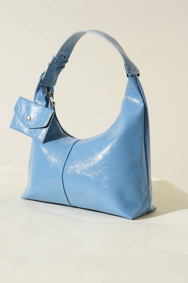 Bozuk Para Cüzdanlı Rugan Çanta Mavi - Kol Çantası