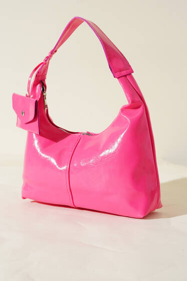 Bozuk Para Cüzdanlı Rugan Çanta Pembe - Kol Çantası